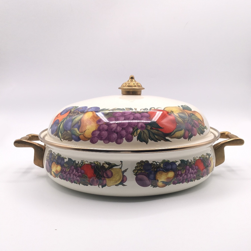 ❌SOLD❌Enamel Cookware Cornucopia 10” Dutch Oven Pot Brass Top & Lid